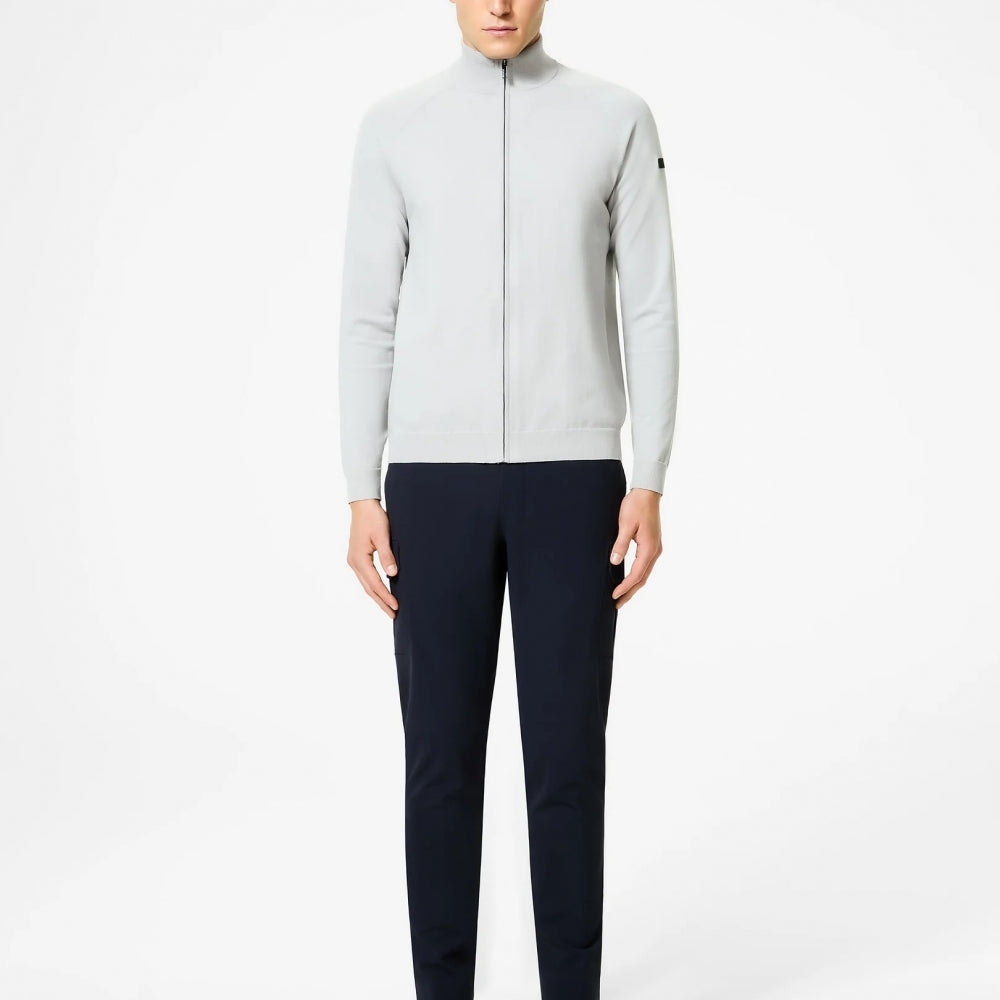 - Amos Cotton Full Zip Knit - Light Grey