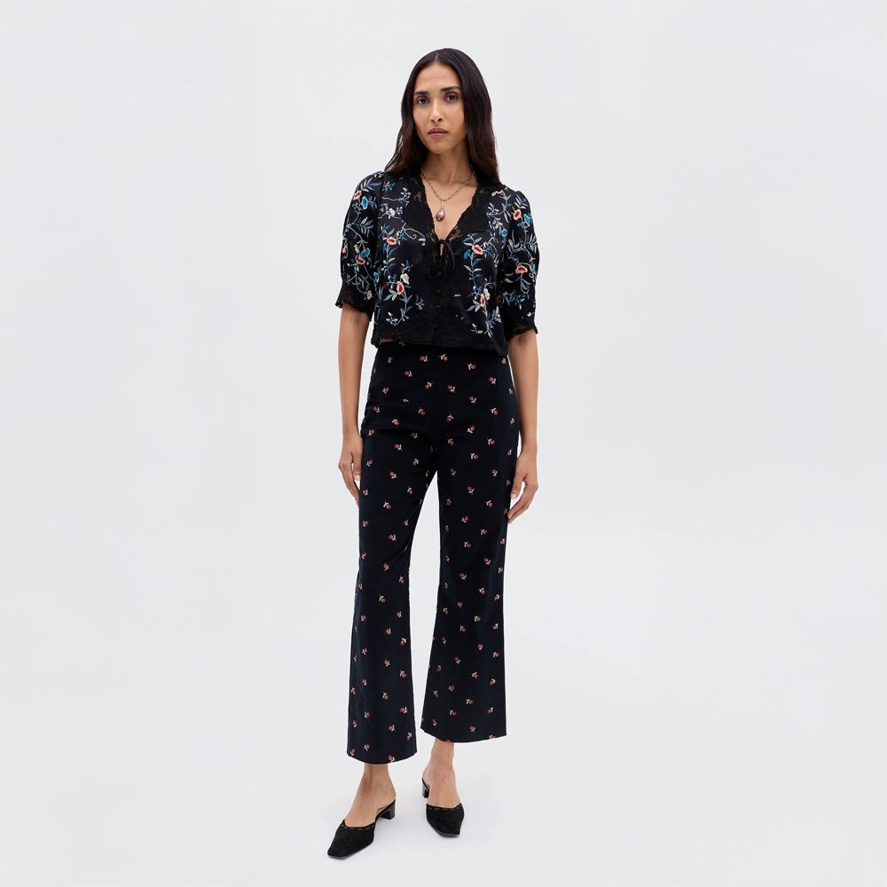 - Ursula Top - Botanical Embroidered Black