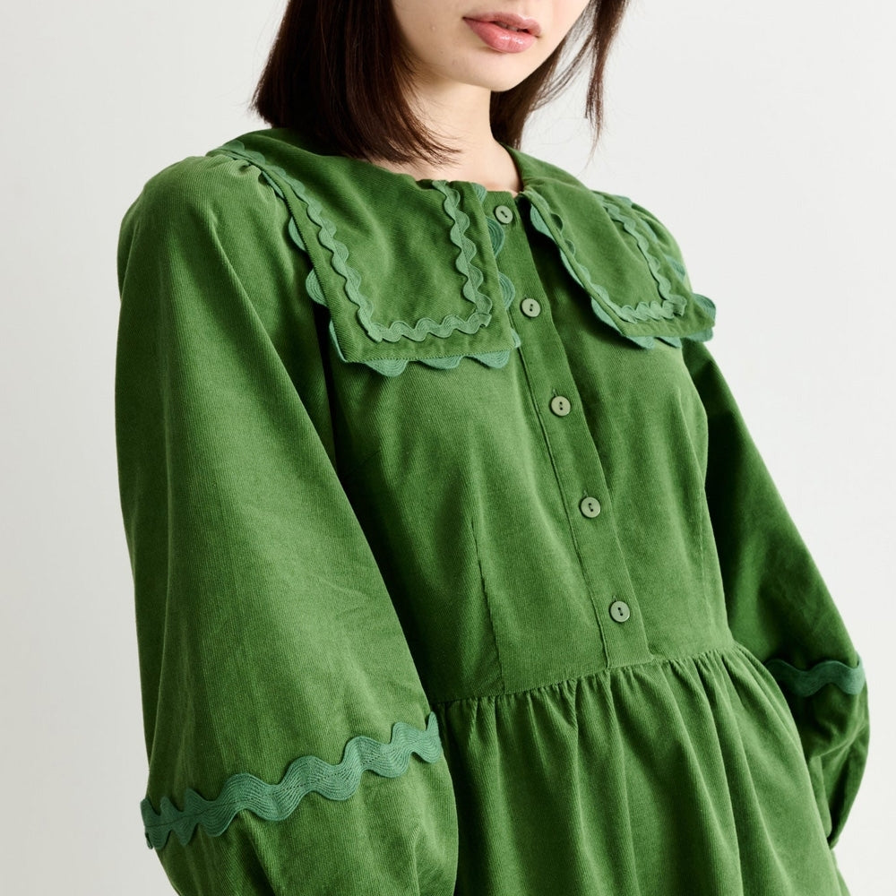 - Prudence Babycord Ric Rac Dress - Olive