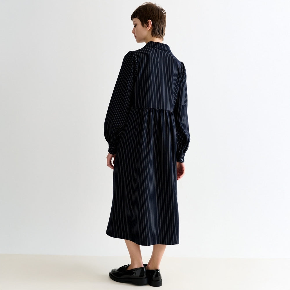 - Manton Pinstripe Zip Front Dress - Navy