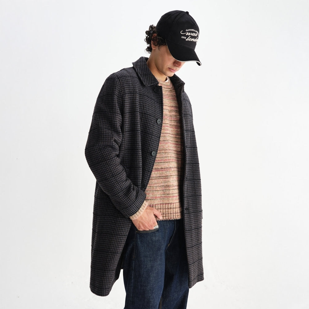 - Stan Puppytooth Check Coat - Navy Grey