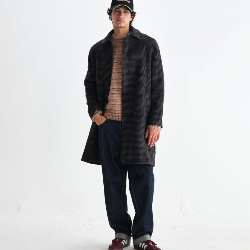 - Stan Puppytooth Check Coat - Navy Grey