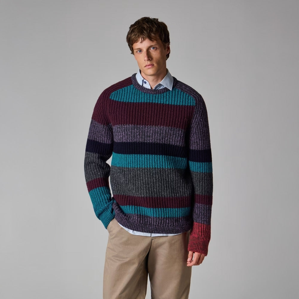- Multi Striped Crew Neck Sweater