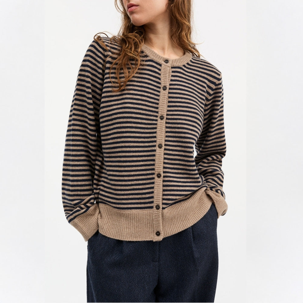 - Senna Cardigan - Brown/Navy Stripe