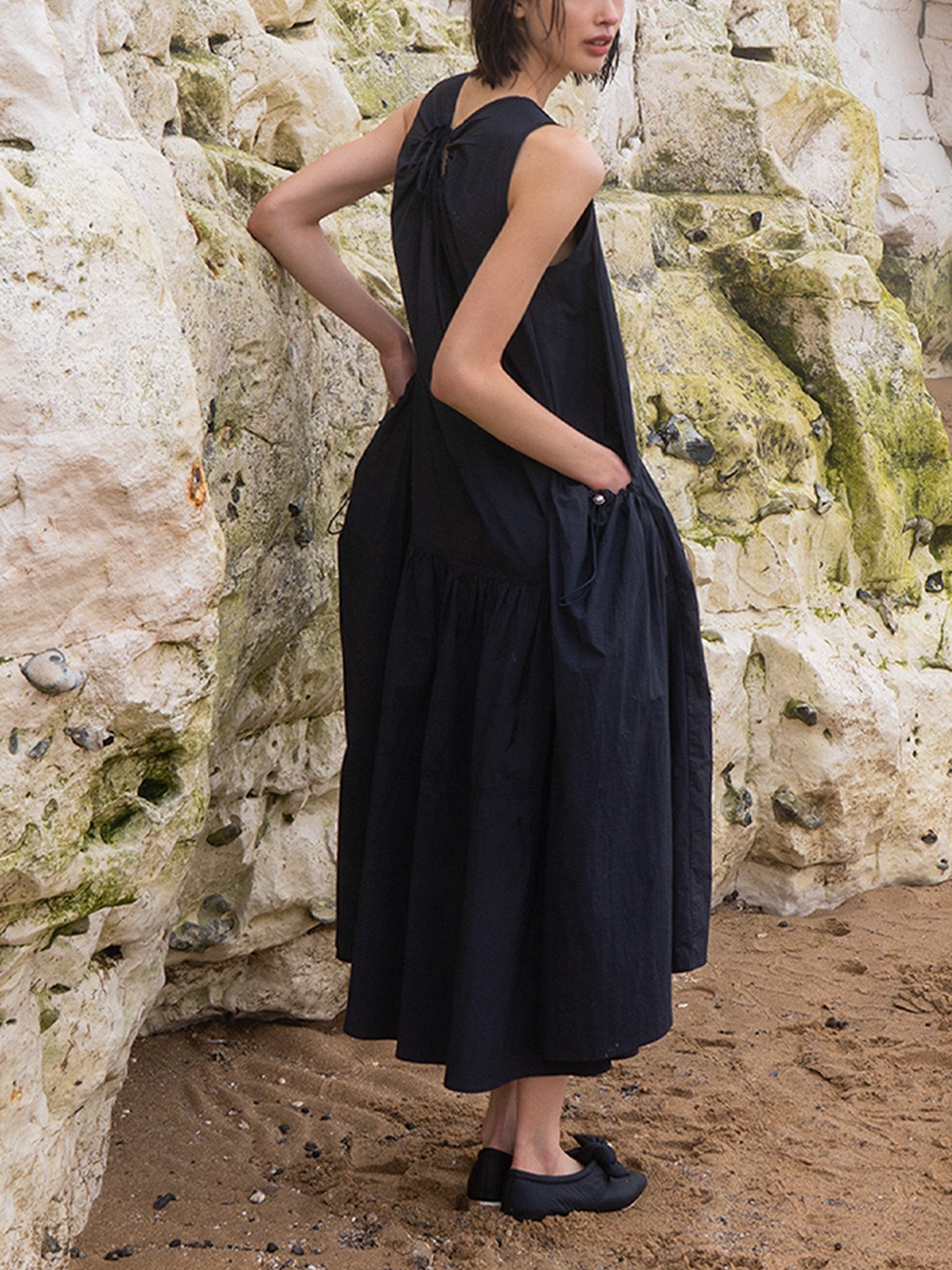 Drawstring Volume Dress - Navy