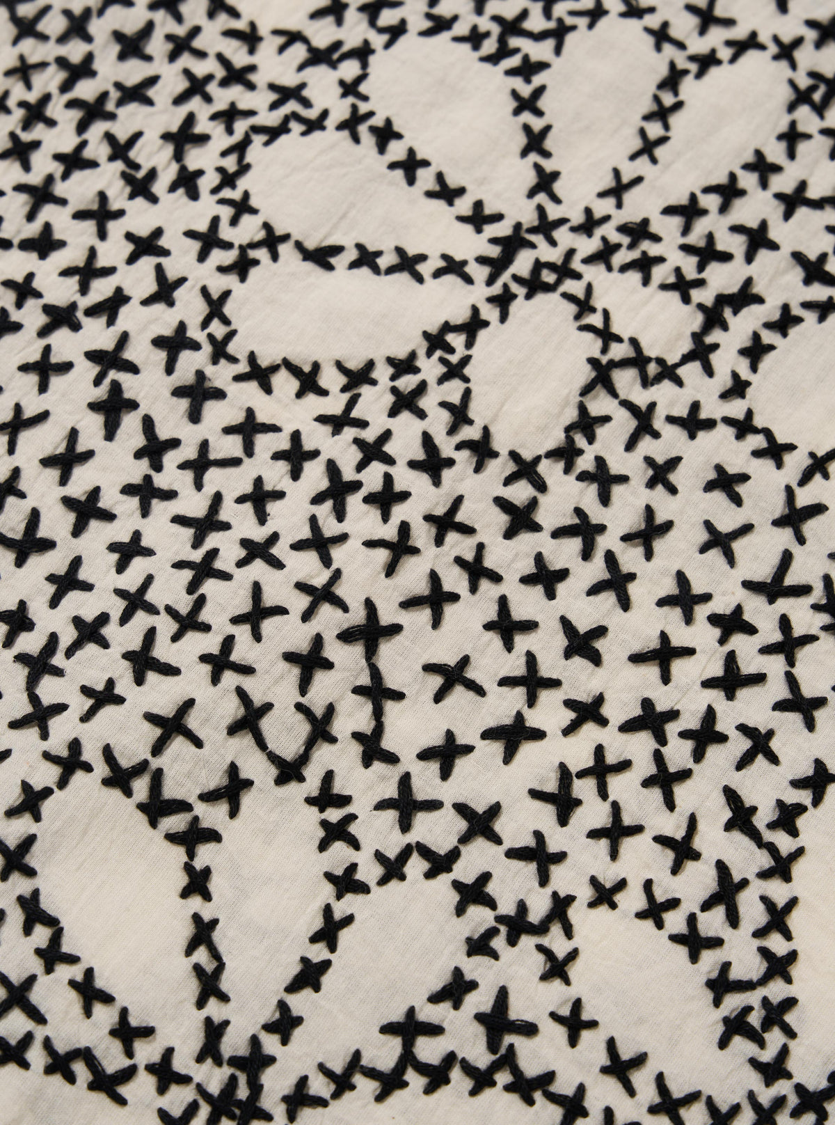 Kantha Flower Road Shirt - Ecru/Black