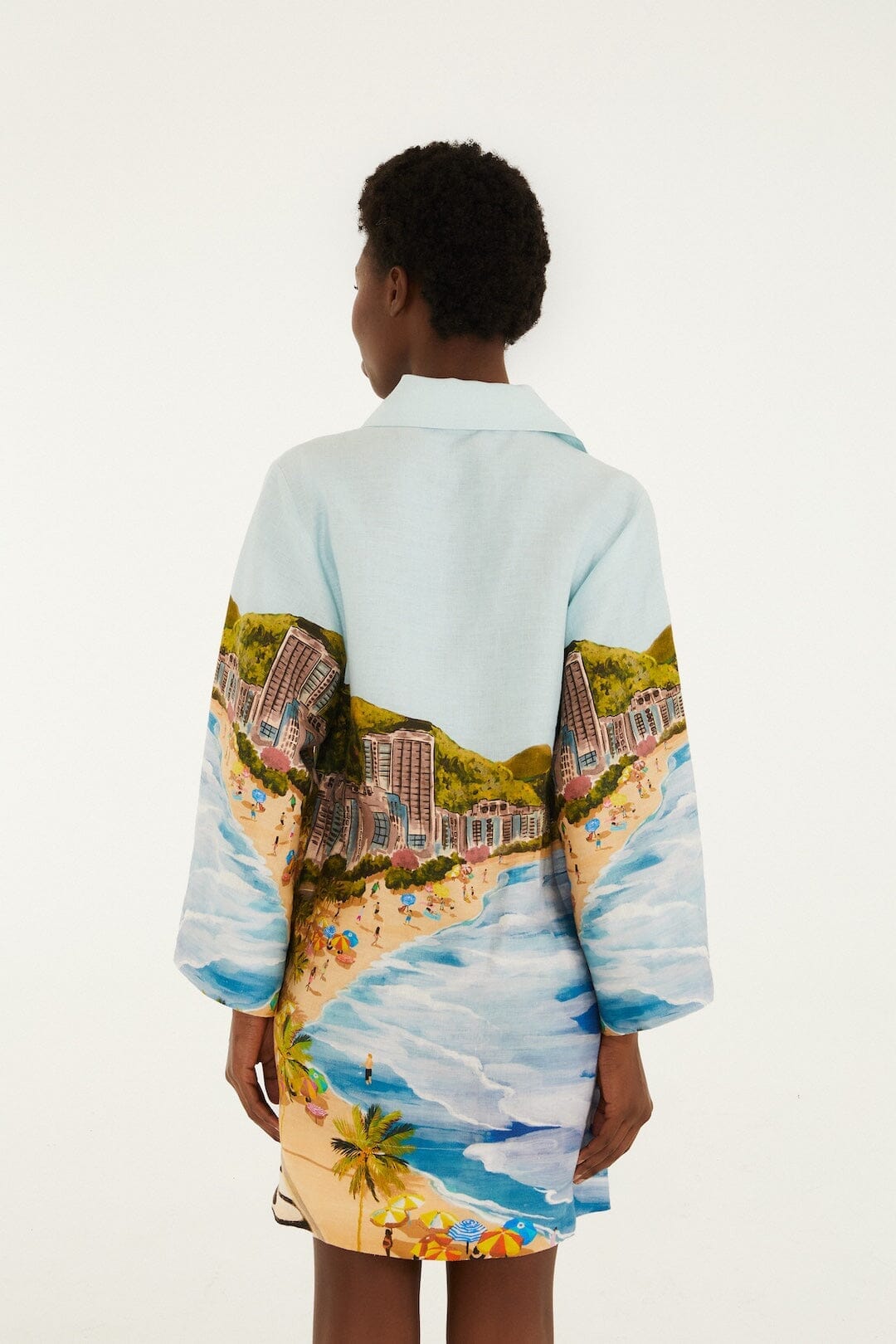 Premium Linen Long Sleeve Kimono - Multicolor Copacabana Beach Euroflax