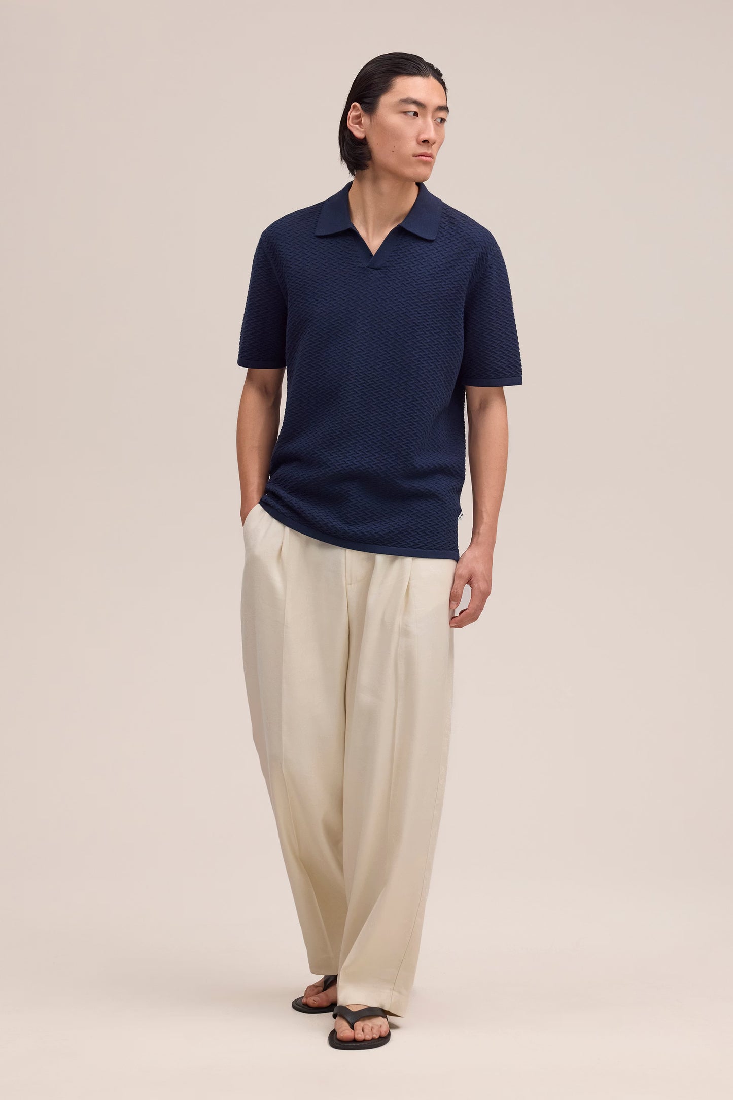 Paul Textured Stitch Polo - Navy Blue