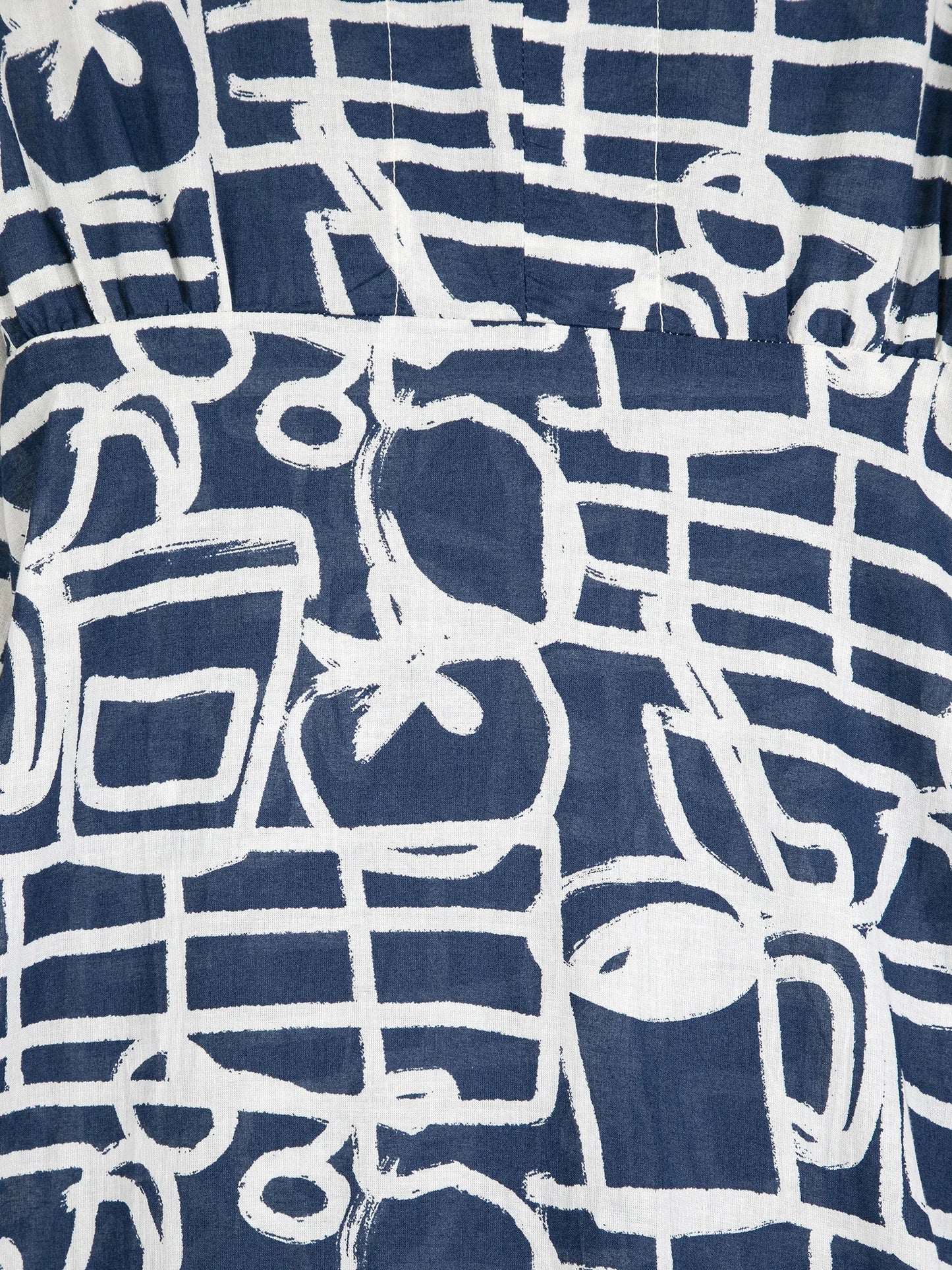 Cookery Festival Pattern V‑Neck Dress - Navy