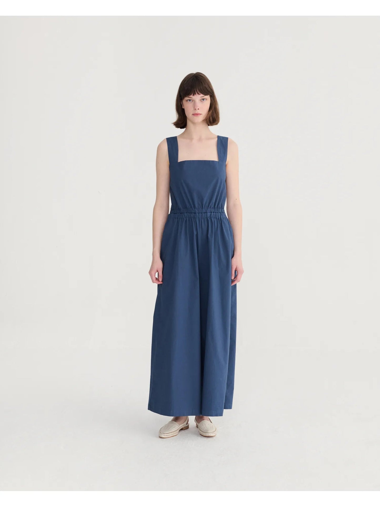 Textured Cotton Strap Overall - Navy