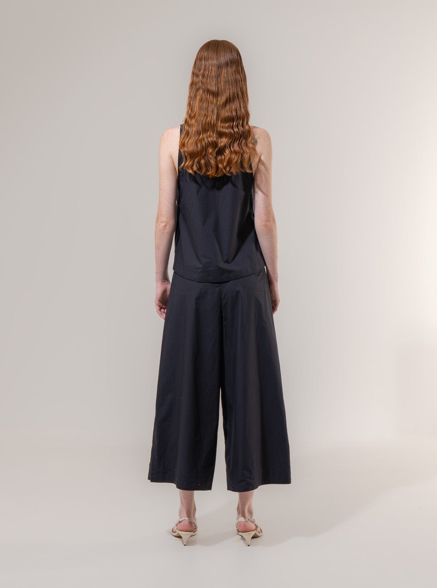 Sleeveless Slit Flare Blouse - Navy