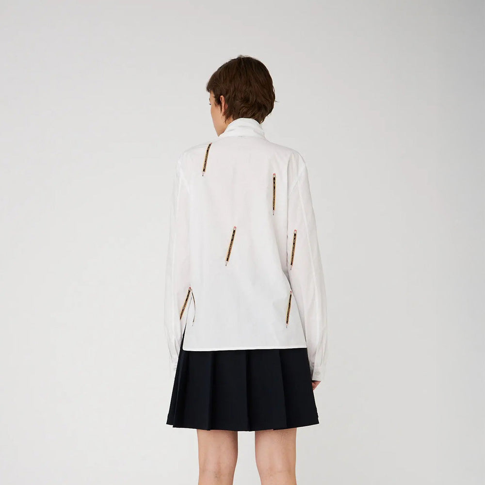 Embroidered Cotton Bow Shirt - White