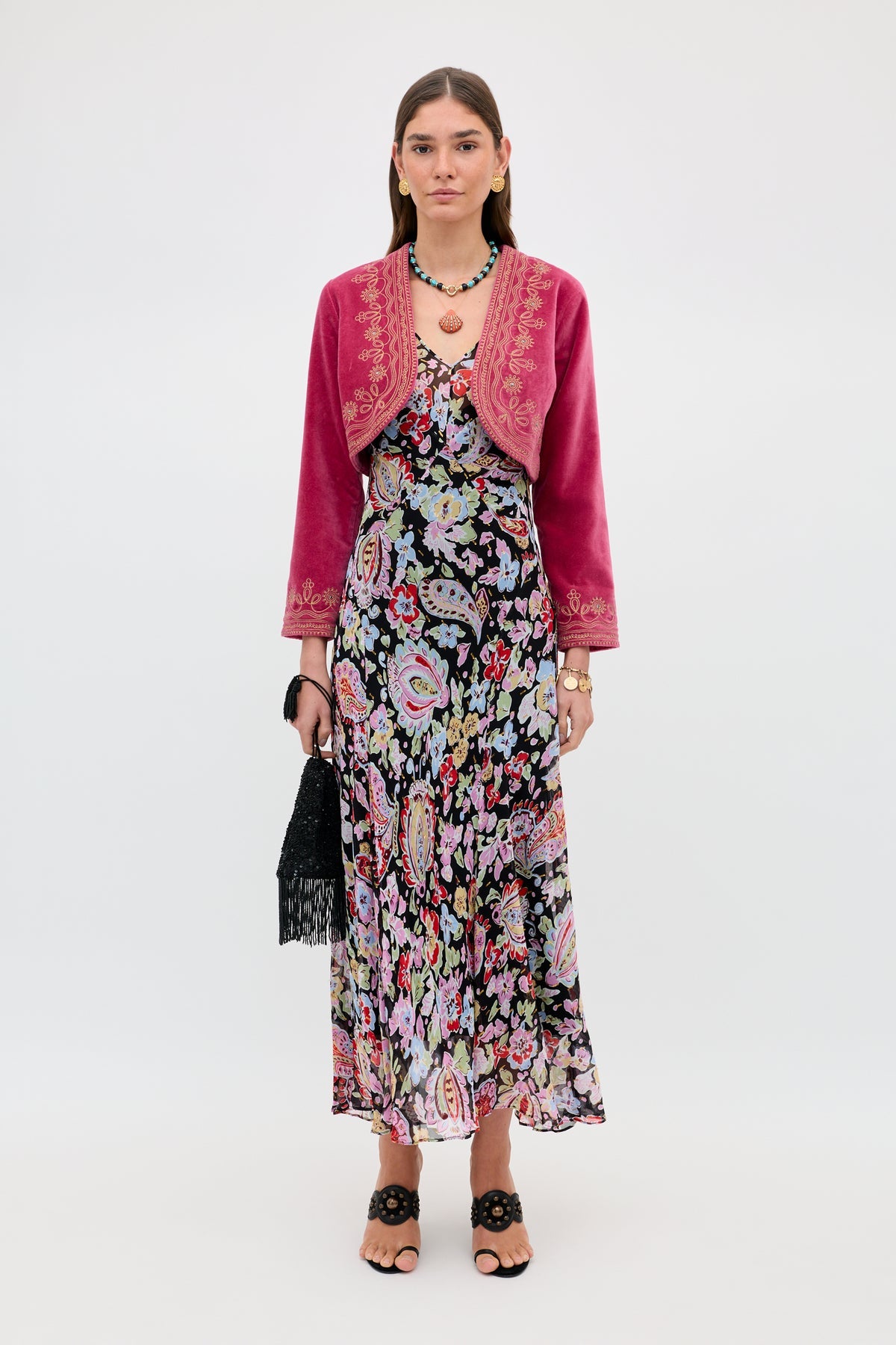 Bexley Lurex Midi Dress - Cara Floral Black