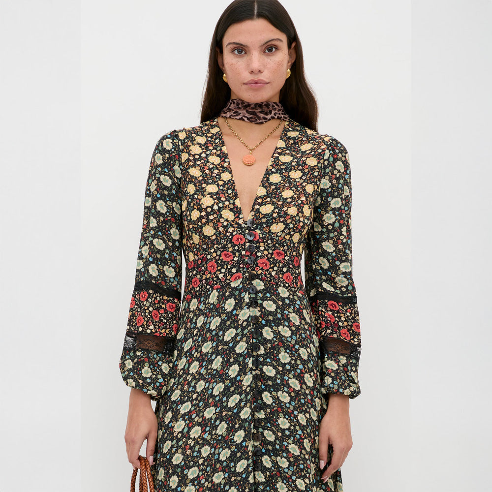 Raven Midi Dress - Eva Floral Mix Black