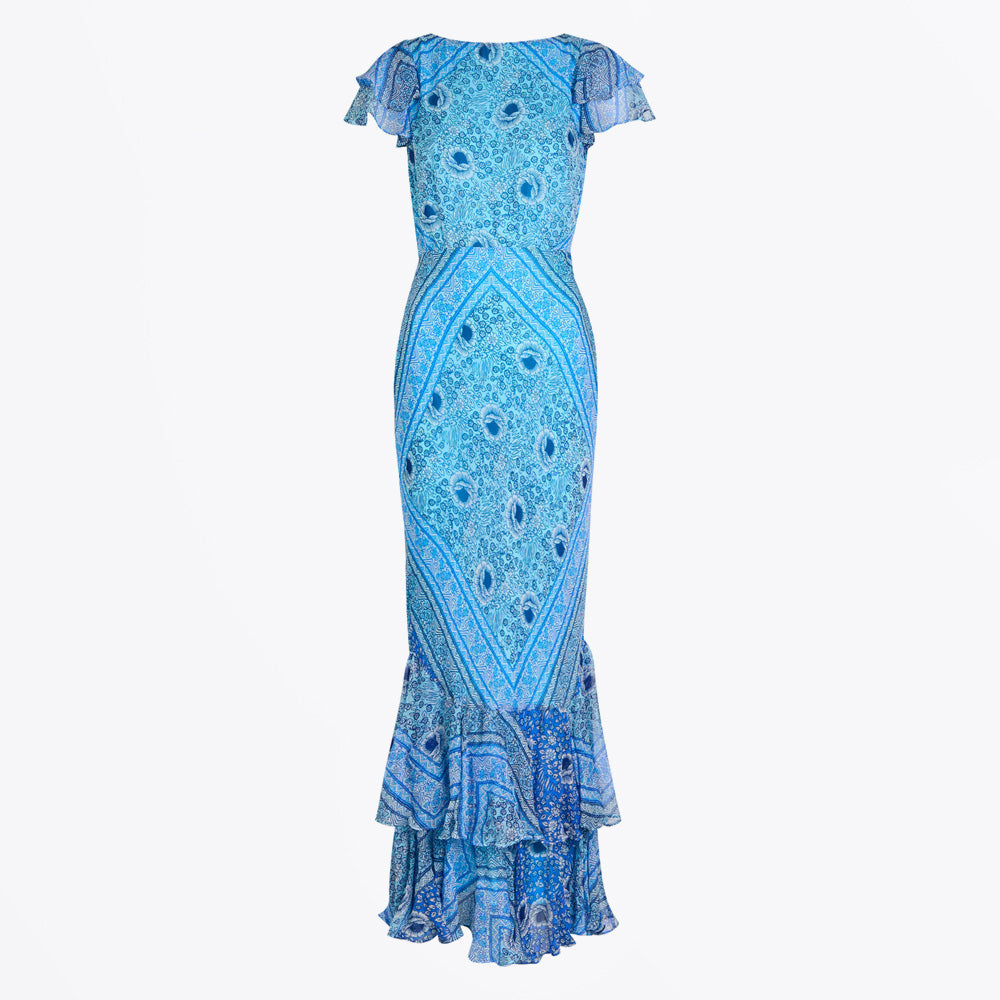 blue rixo dress Rixo blue floral print silk Luna wrap dress – Loop Generation main image 1