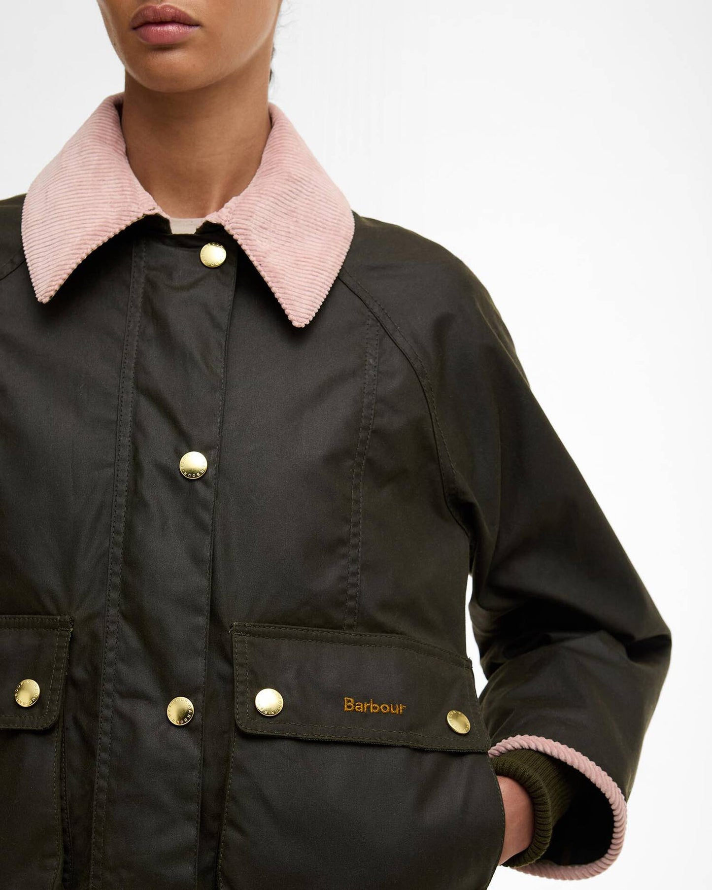Cropped Beadnell Waxed Jacket - Archive Olive/Ancient/Gardenia