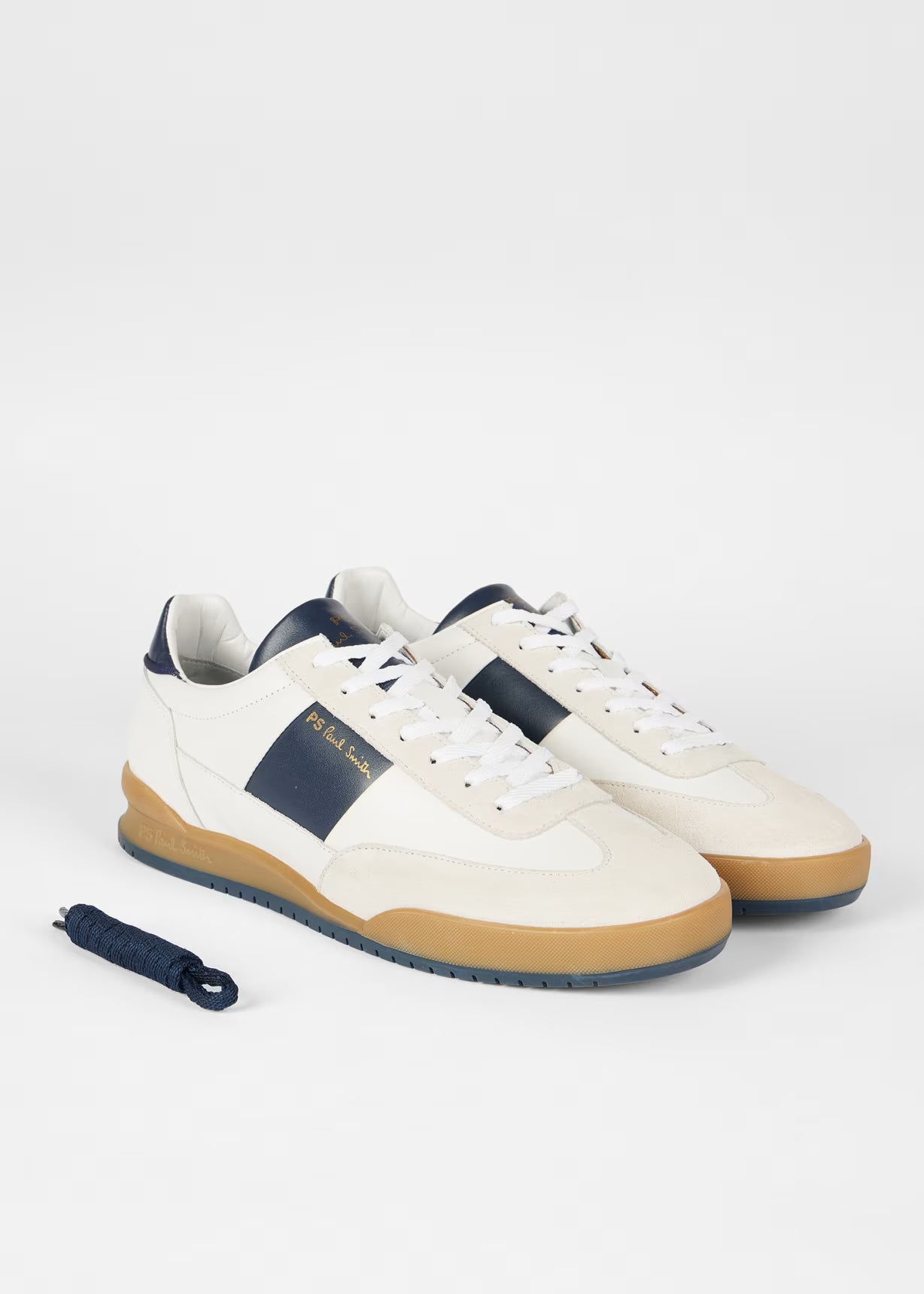Dover Leather Panel Trainers - White and Navy