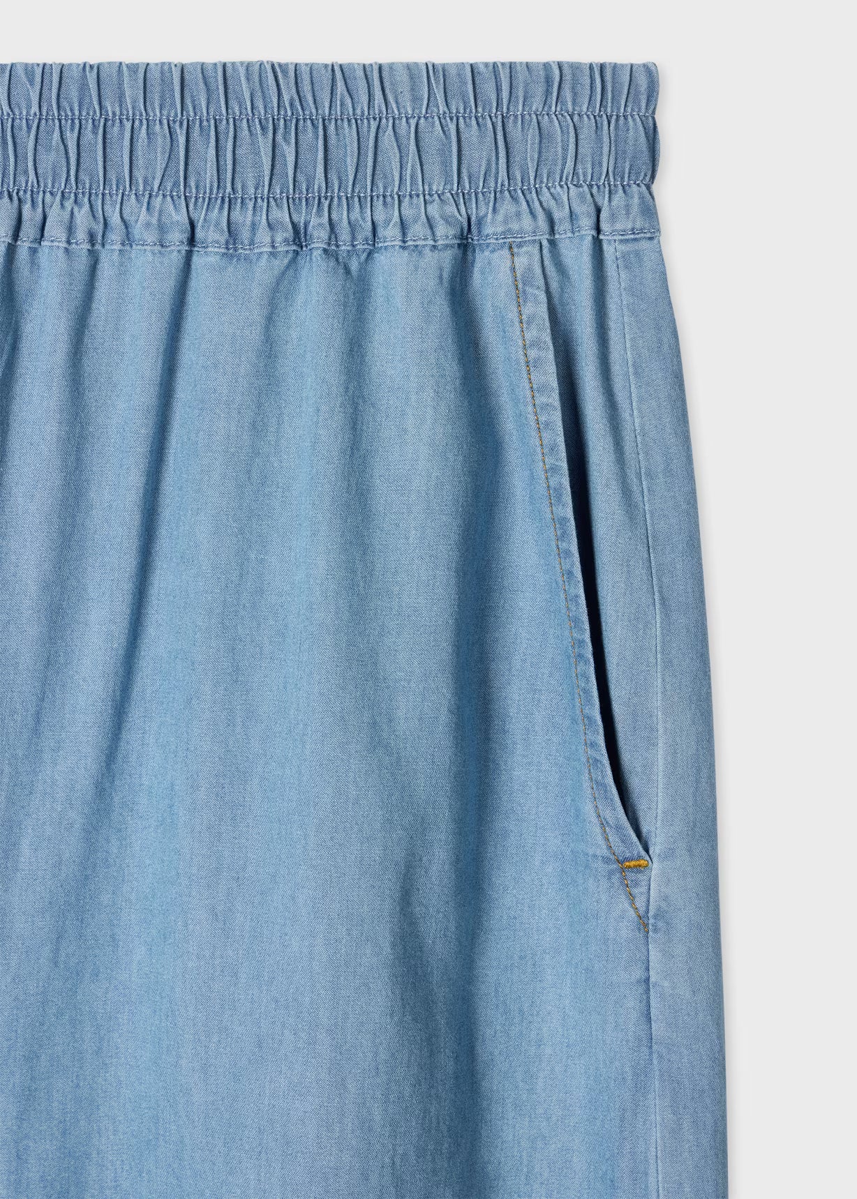 Chambray Wide-Leg Cropped Trousers - Blue