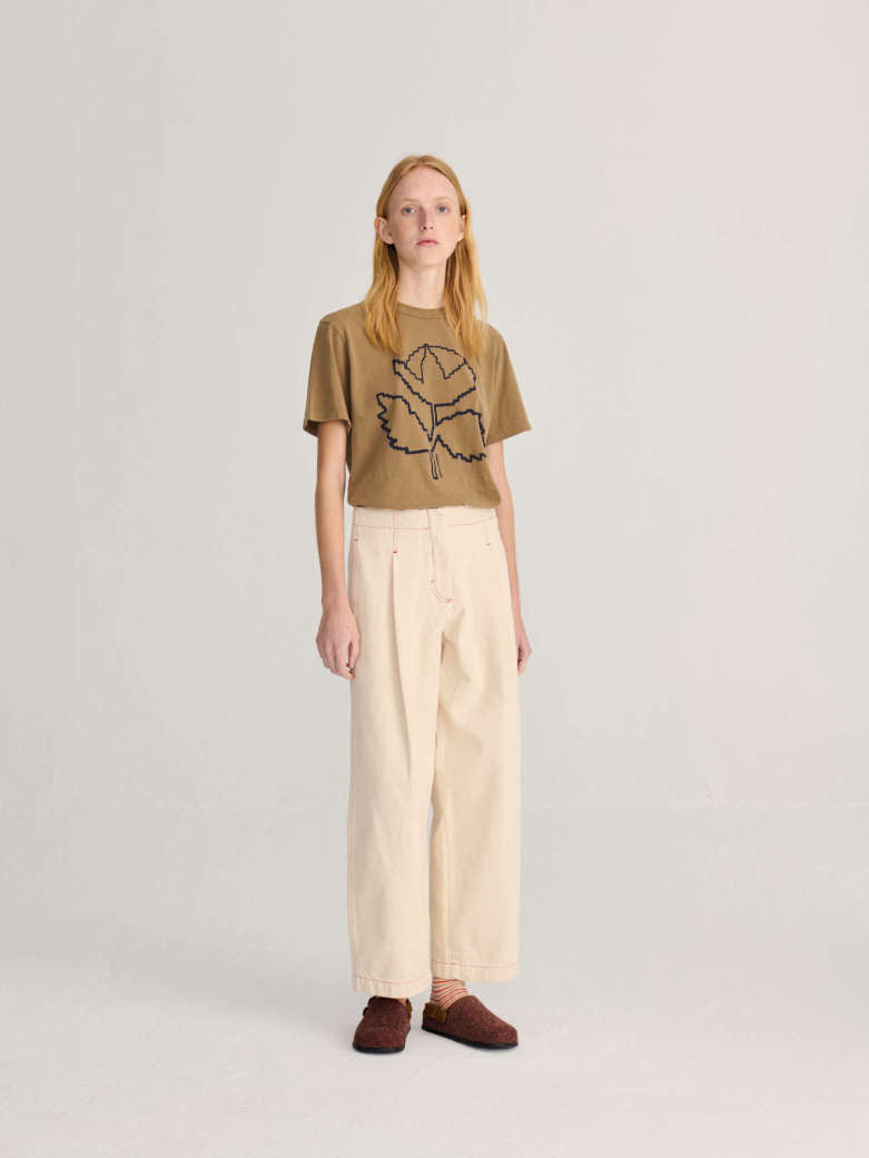 Ecru Twill Pleated Barrel Pants - Off White