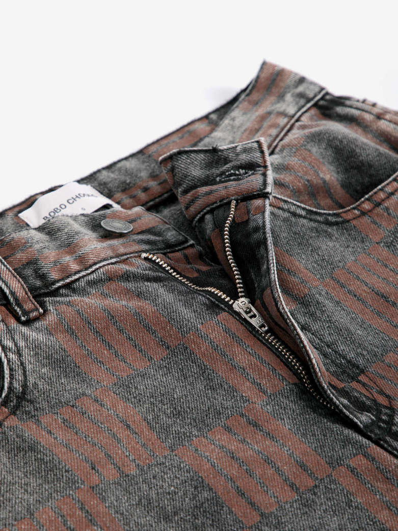 Almost Moire All Over Mom Fit Jeans - Dark Grey