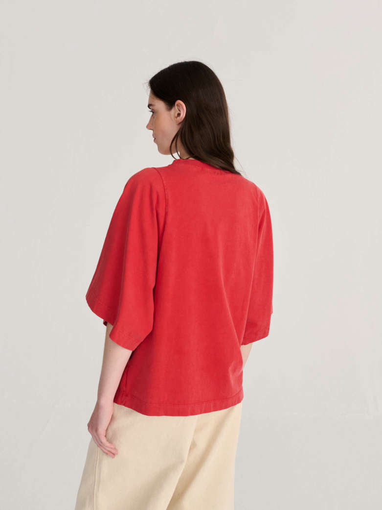 Monster Mug Embroidery Relaxed T-Shirt - Red