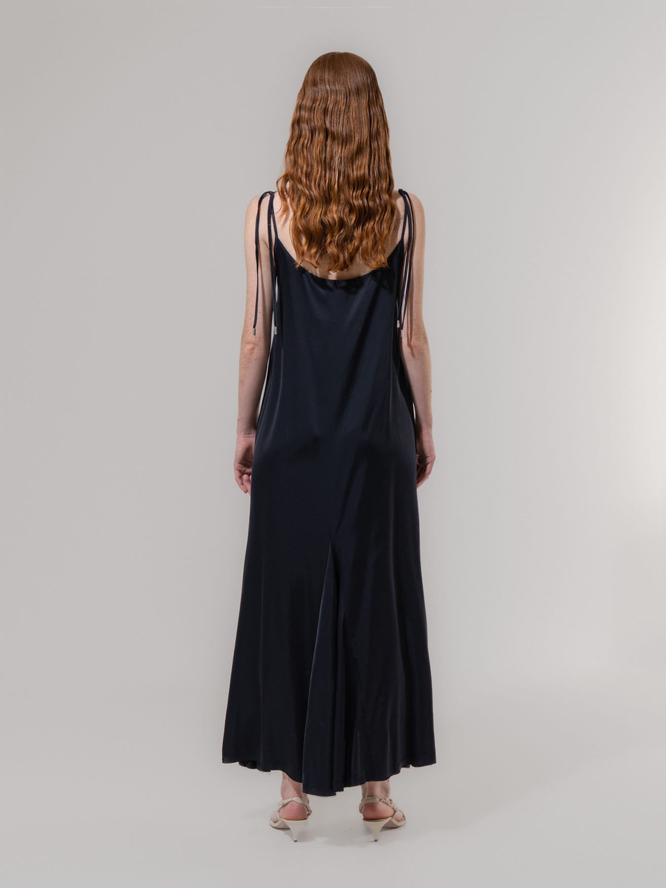 Satin Sleeveless Long Dress - Navy