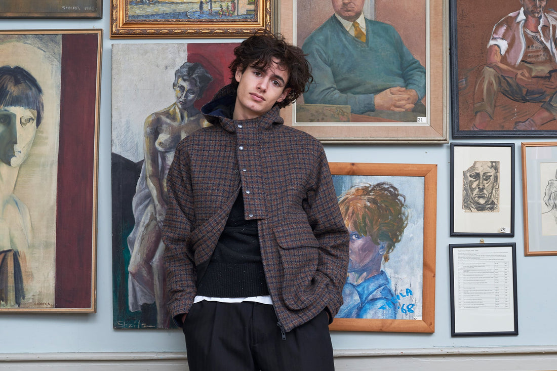 Oliver Spencer Model wearing a checked coat