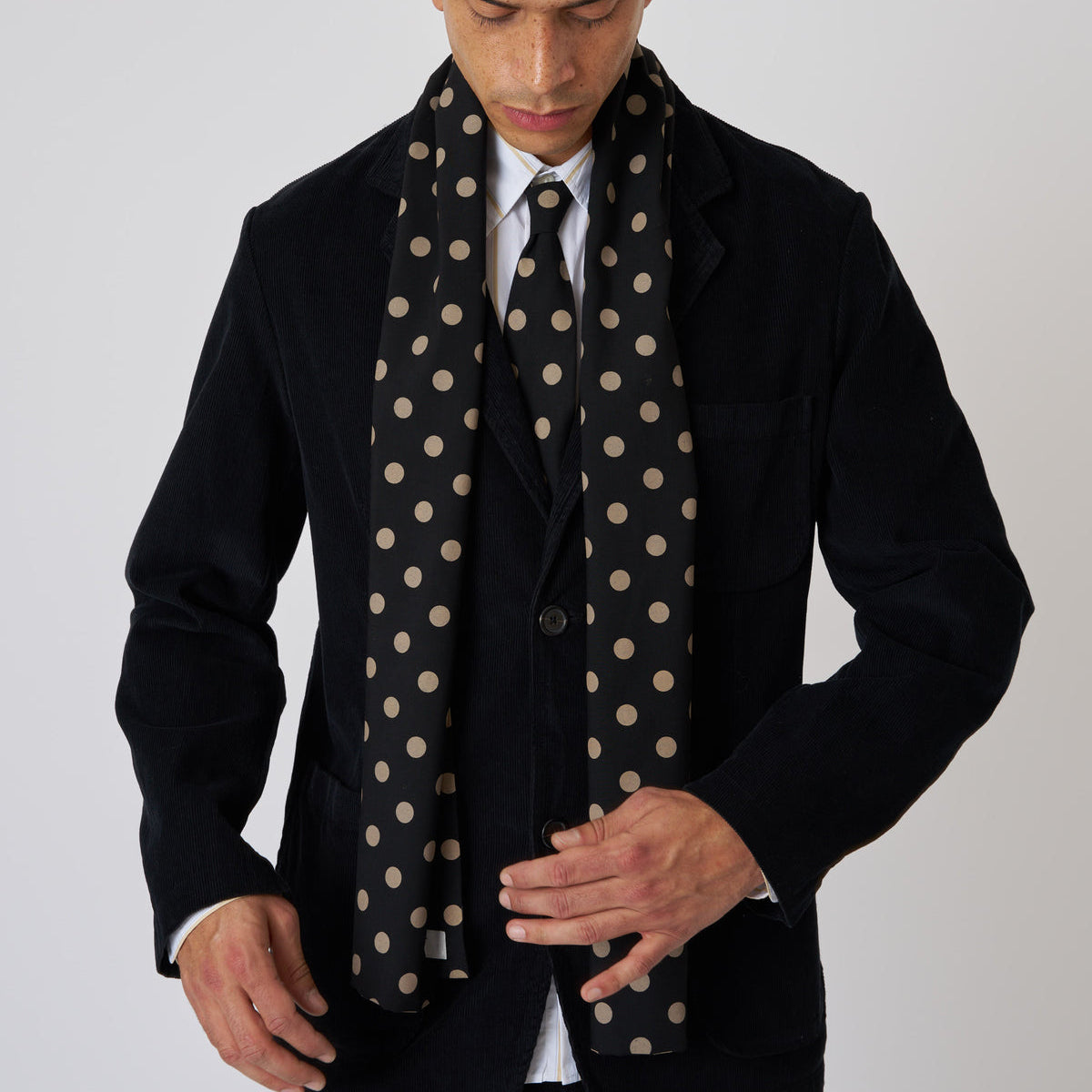 Evening Scarf Bold Dot Print Rayon - Black