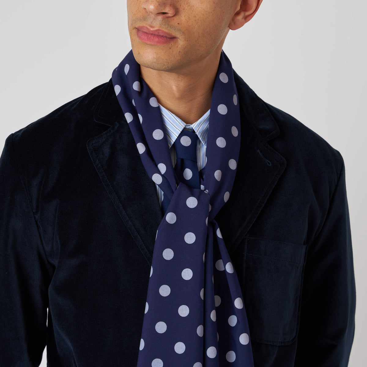 Evening Scarf Bold Dot Print Rayon - Navy