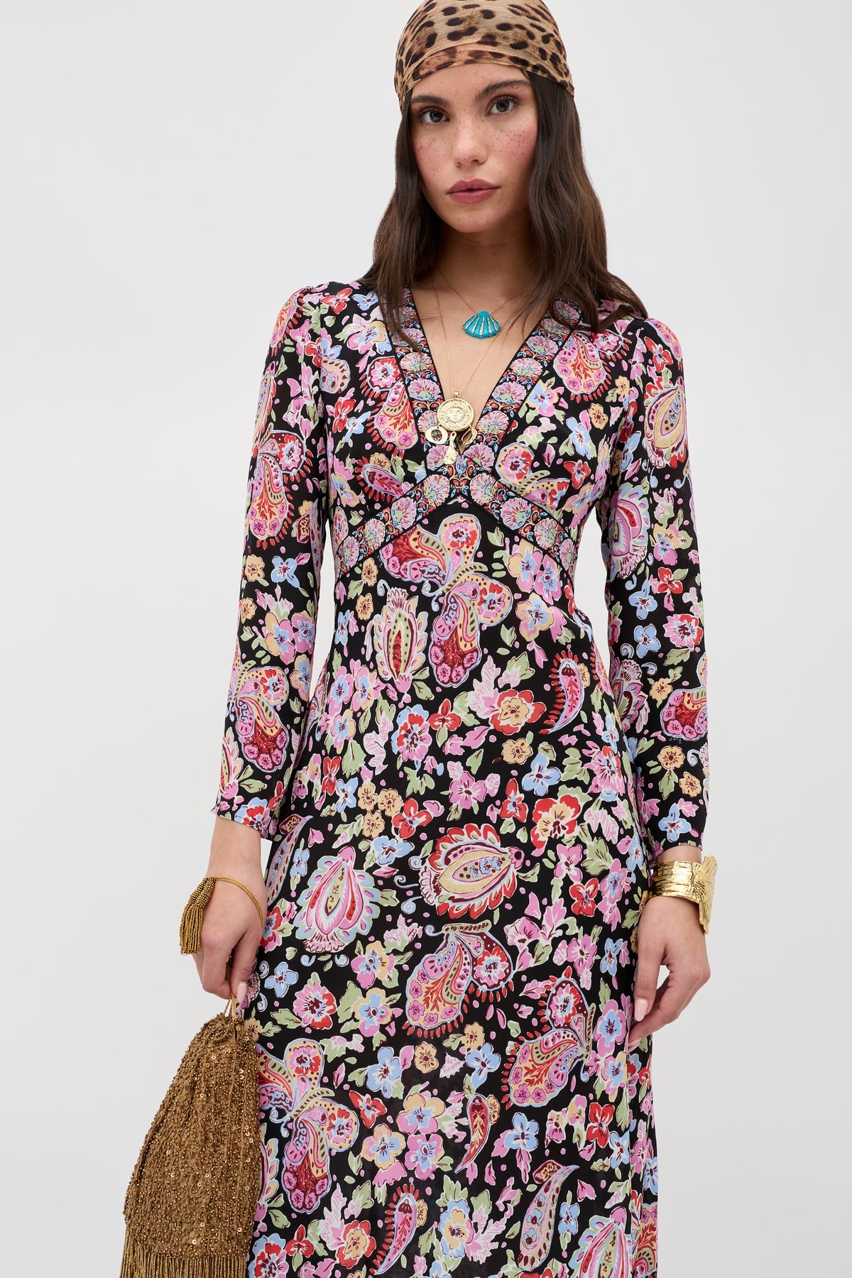Tania Silk Midi Dress - Cara Floral Black