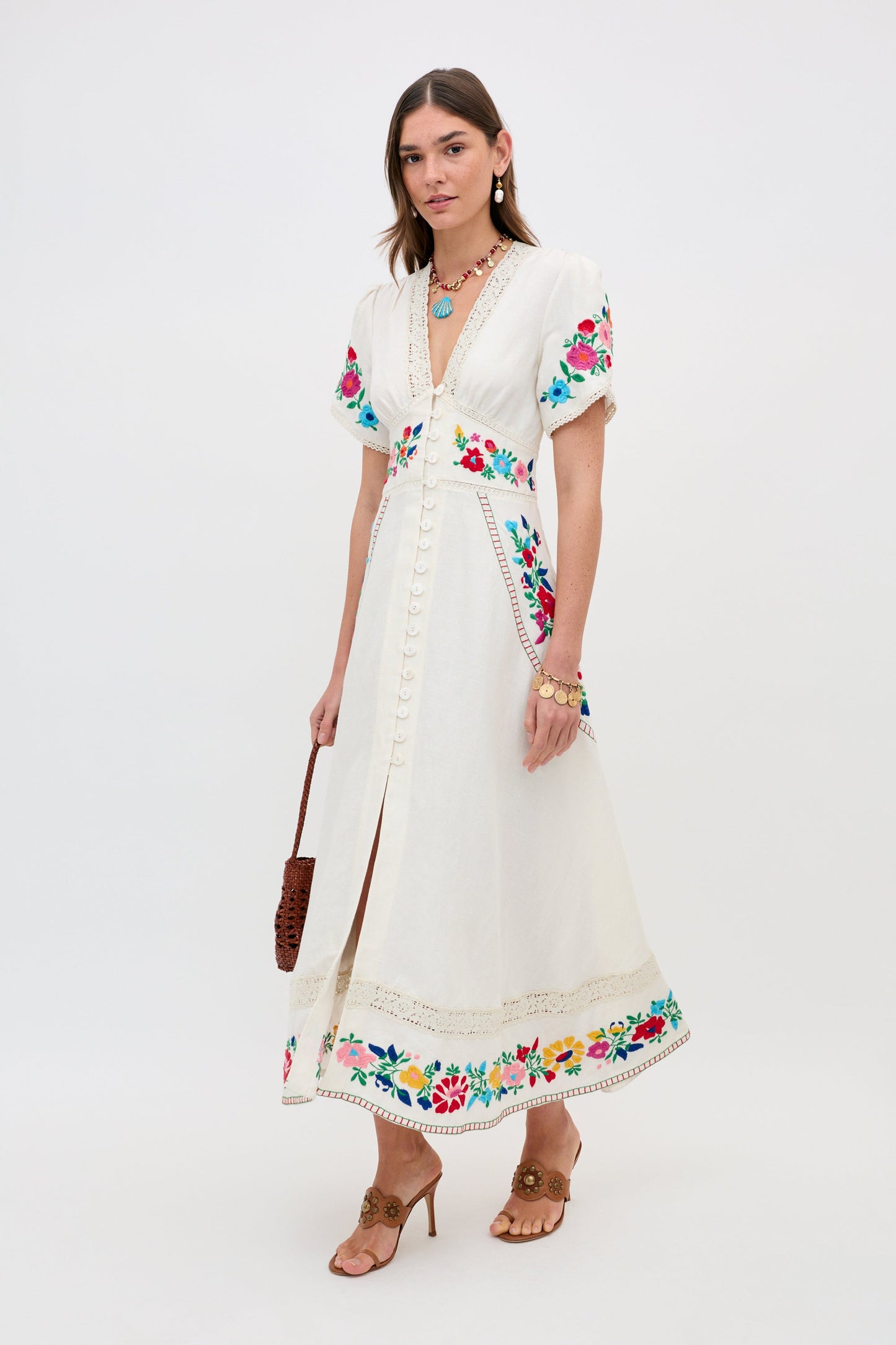Novara Dress - Anemone Embroidery Cream