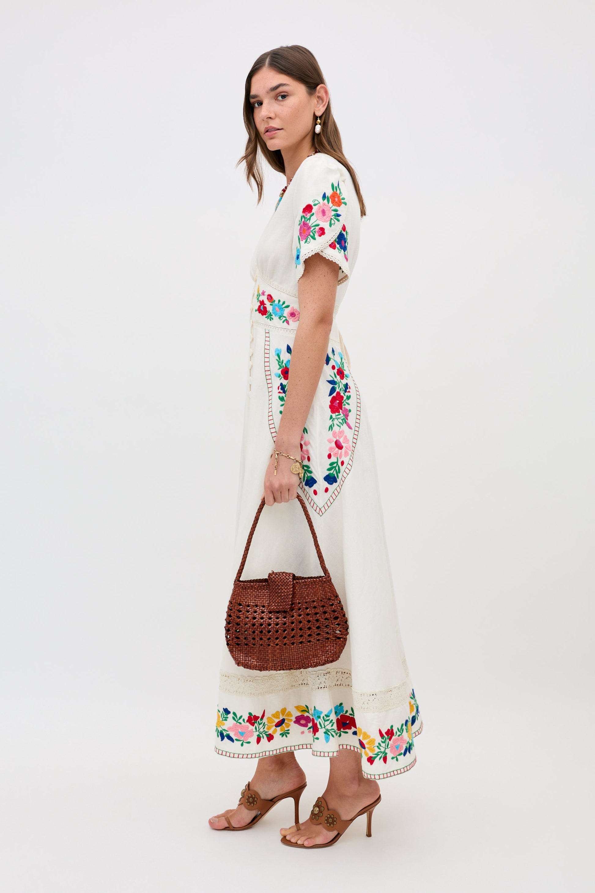 Rixo Novara Dress - Anemone Embroidery Cream