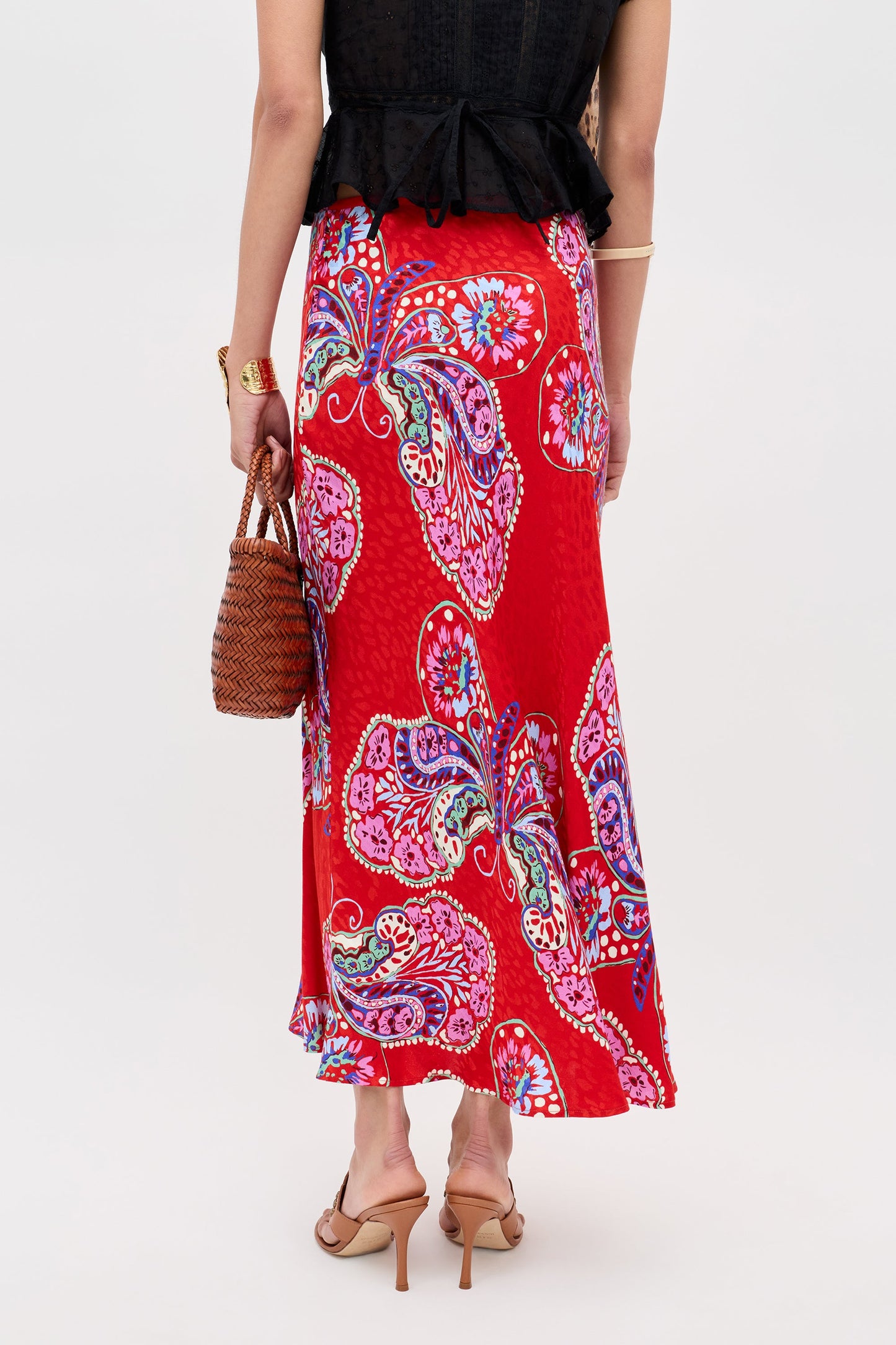 Kelly Midi Skirt - Butterfly Bloom Jacquard Red