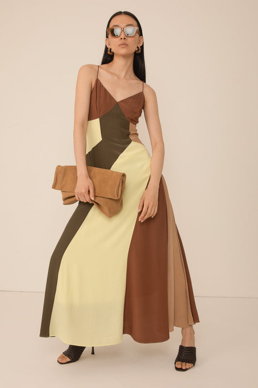 Gisela Colour Block Dress - Multi/Brown
