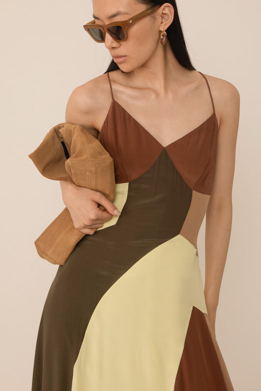 Gisela Colour Block Dress - Multi/Brown