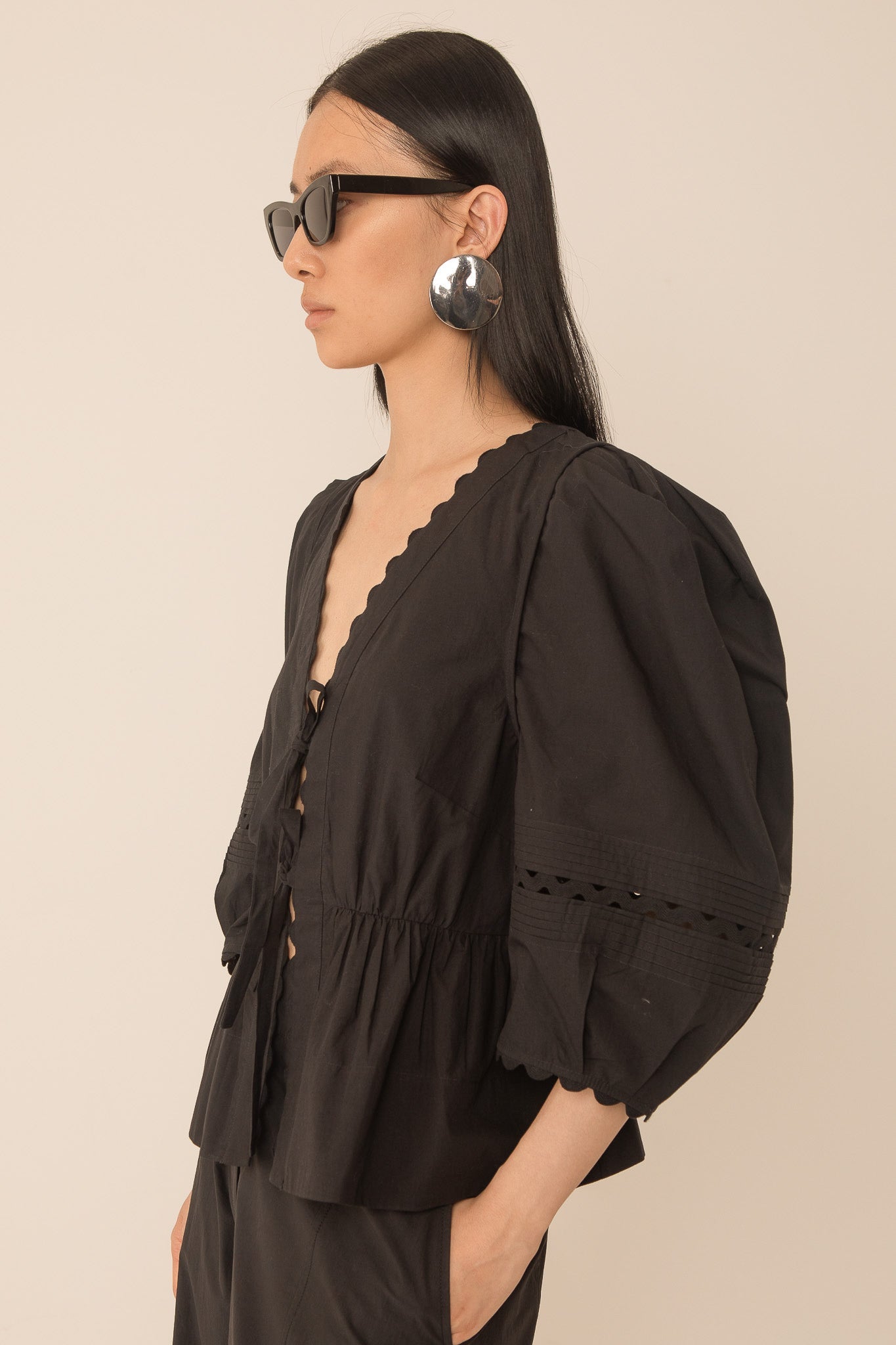 Carlotta Pleat Sleeve Top - Black