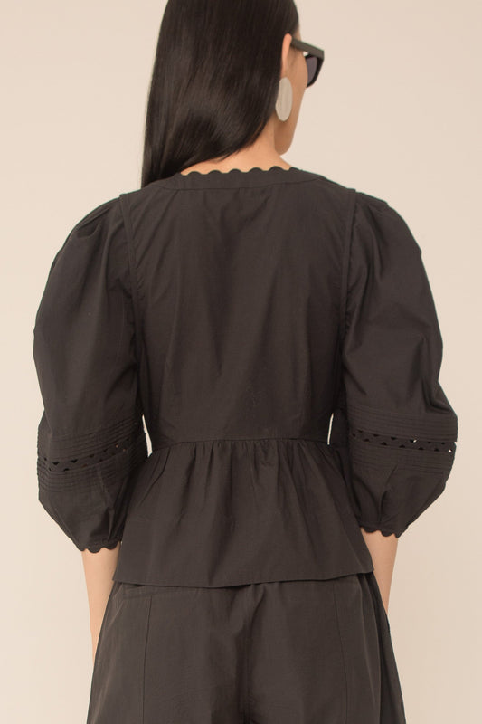 Carlotta Pleat Sleeve Top - Black