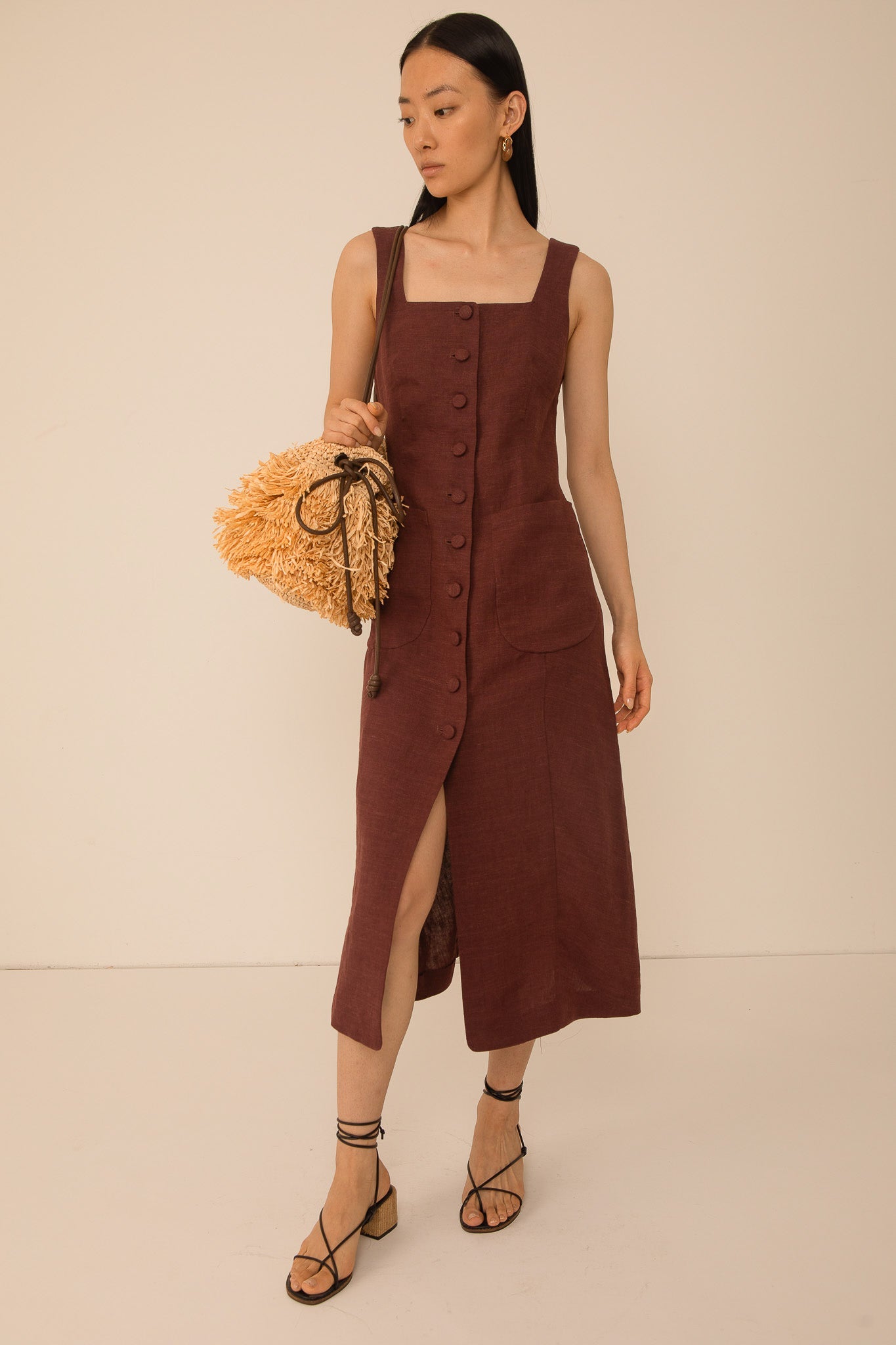Cleo Button Through Dress - Brown