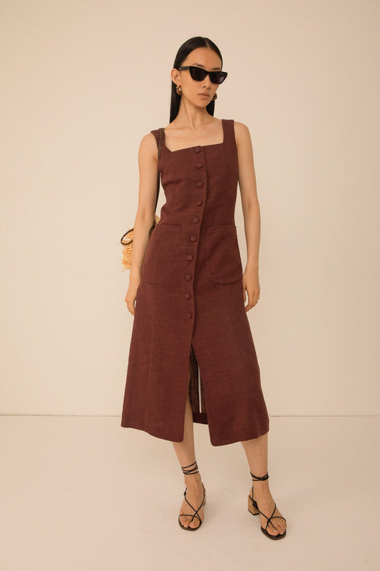 Cleo Button Through Dress - Brown