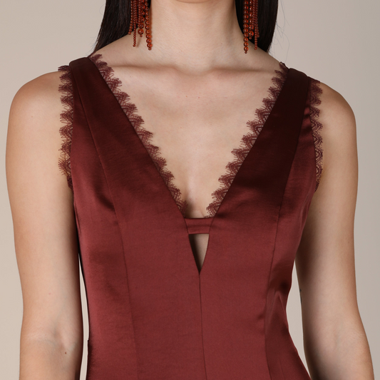 Isidora Lace Trim Dress - Brown