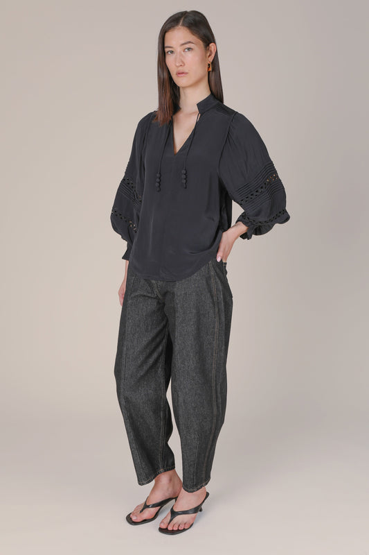 Smilla Pin Tuck Fluid Blouse - Black