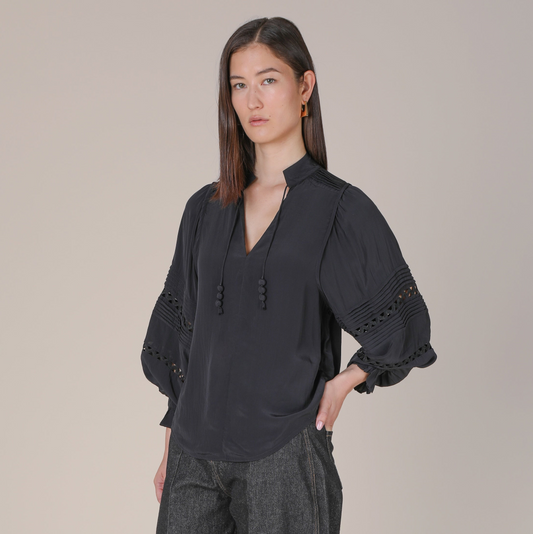 Smilla Pin Tuck Fluid Blouse - Black