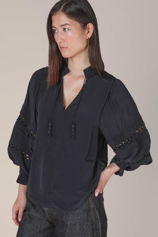 Smilla Pin Tuck Fluid Blouse - Black