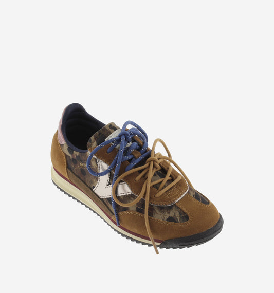 Saturno Serraje & Animal Print Sneaker - Brown