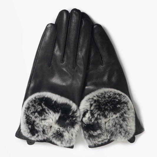 - Rabbit Fur Gloves - Black