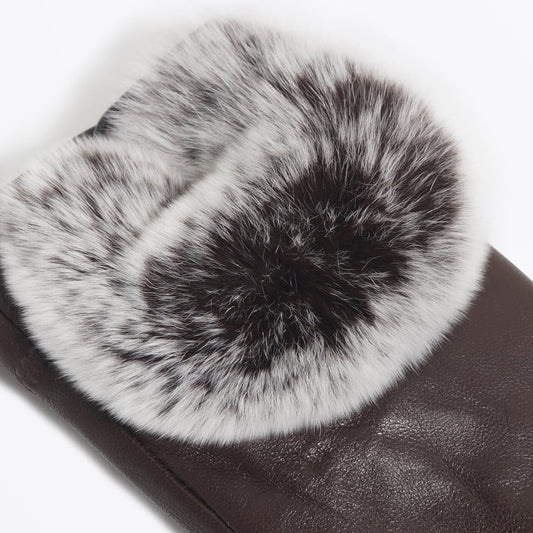 - Rabbit Fur Gloves - Brown