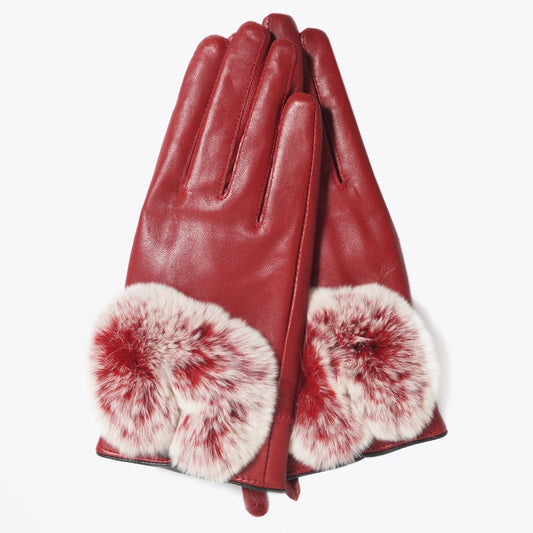 - Rabbit Fur Gloves - Red
