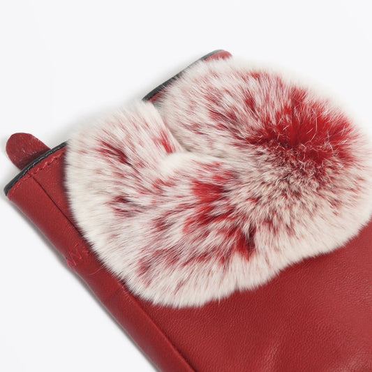 - Rabbit Fur Gloves - Red