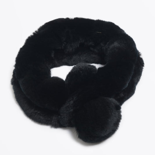 Rabbit Fur Pom Pom Scarf - Black
