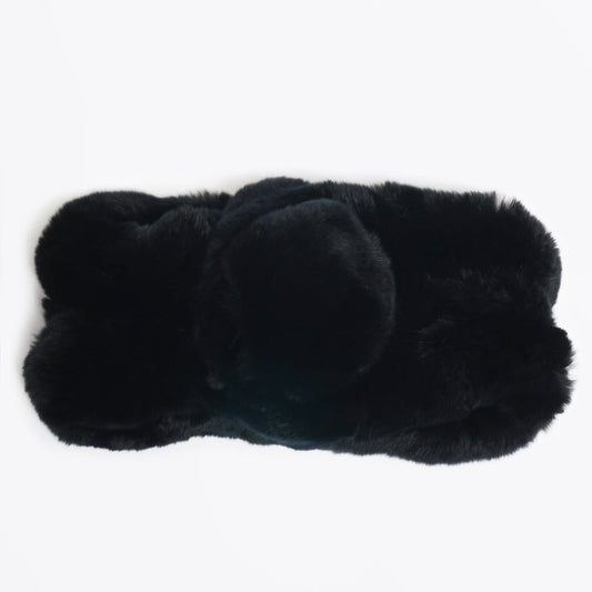 Rabbit Fur Pom Pom Scarf - Black
